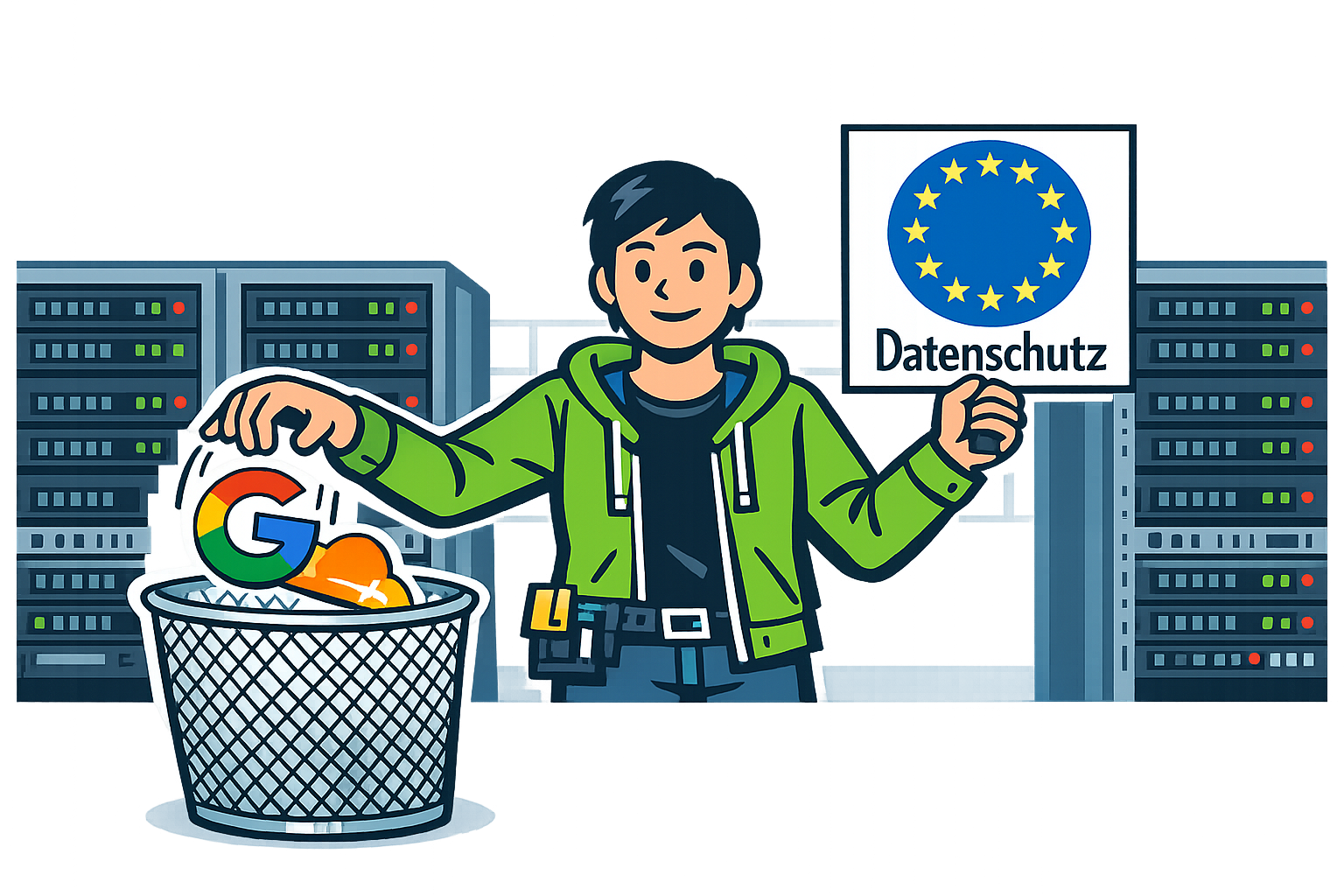 Buntes Comic-Bild, dass eine Situation aus dem Alltag eines Administrators von Proxmox-Servern zeigt. Proxmox-Server versuchen Mails zu versenden, auf der OPNsense sind zu langsame DNS-Server eingetragen, der Mailversand stockt und der Administrator erhält Boncing-Mails.